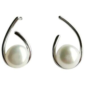 Cultured white pearl stud earrings in modern Sterling Silver setting